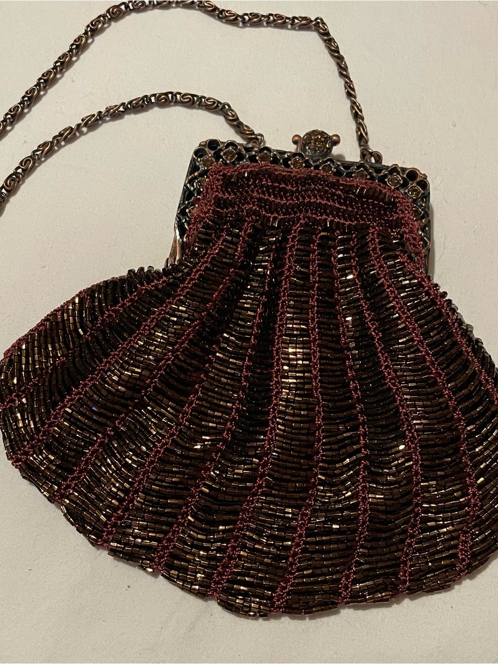 Beaded Evening Clutch Pure in Deep Chocolate Brown with Magnetic Closure